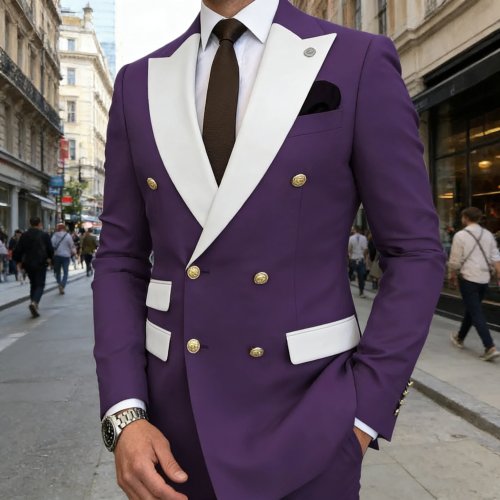 Men's Slim-Fit Double-Breasted Blazer with White Peak Lapel — Formal Tuxedo Jacket for Wedding, Prom, Party, Dinner