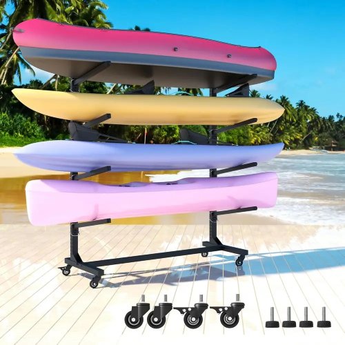 Support métallique robuste sur roulettes verrouillables, réglable pour canoës, SUP et planches — intérieur/extérieur