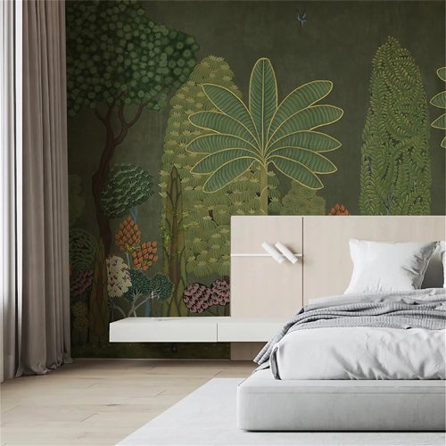 Papel de parede mural personalizado 'campo verde com leopardo na floresta' para sala, hotel ou alojamento