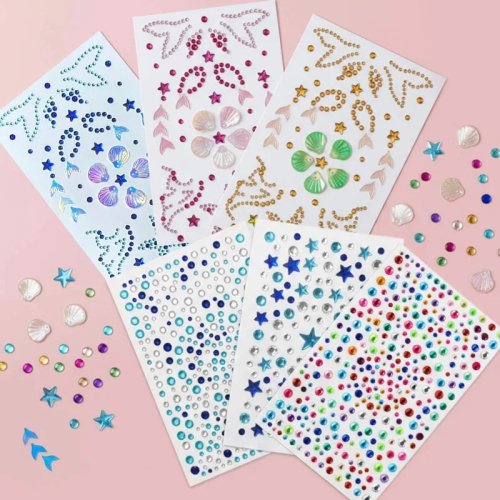 Stickers faciales de strass en forma de estrella multicolor — Autoadheribles para maquillaje de fiesta y uso diario