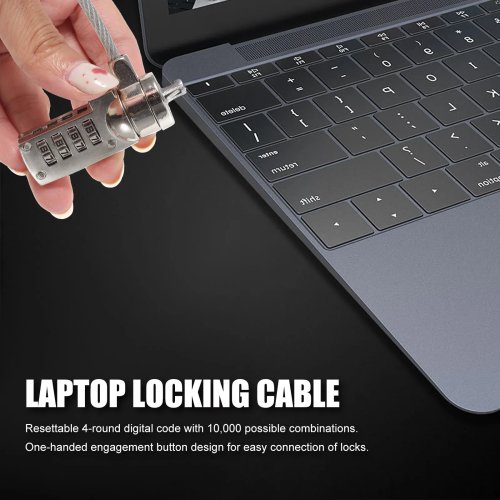 Kabel kunci laptop 1,8 m, kabel baja 3,5 mm, bodi paduan seng, kombinasi 4 digit dapat direset (0000) untuk notebook, monitor, proyektor