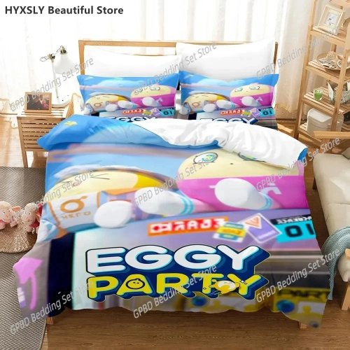 Eggy Party 掛け布団カバー＋ボックスシーツ＋枕カバー セット　シングル／セミダブル／ダブル／クイーン／キング／カリフォルニアキング