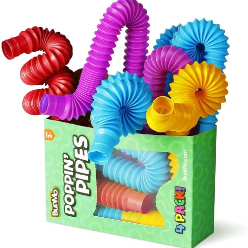 4-Pack Mini Pop Tube Sensory Fidget Toys — Colorful Heavy-Duty Building Tubes for Stress Relief, Autism & ADHD, Educational Construction Play