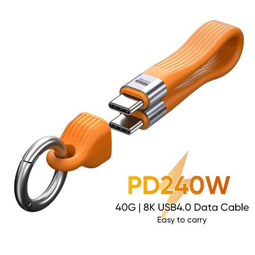 USB-C naar USB-C kabel 240W USB4.0 40Gbps met sleutelhanger — PD3.1 5A, 8K@60Hz voor laptop/MacBook/tablet/TV