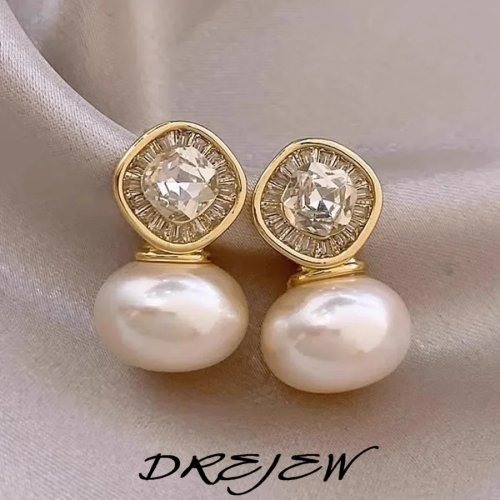 Brincos retrô com zircónia e pérola para mulher — Design coreano de luxo, simples e elegante, presente