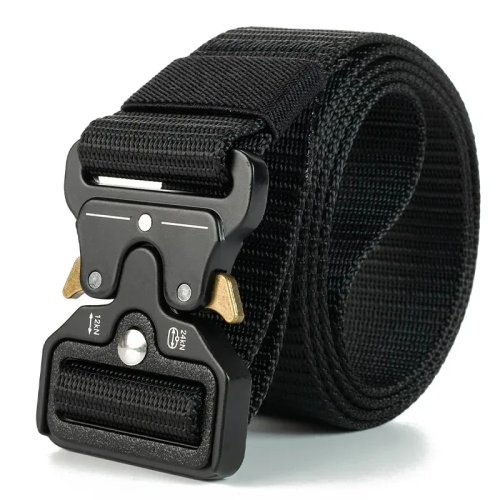 Men's tactical quick-release nylon belt, military style — adjustable, durable, breathable; ideal for hiking, work and casual wear