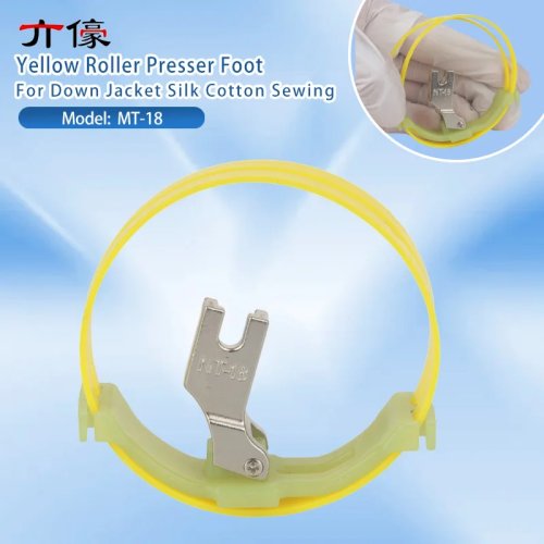 Kaki Penekan Rol Kuning NT-18 MT-18 Cincin Bergulir Ganda Tanpa Gear untuk Menjahit Jaket Down, Sutra, Katun