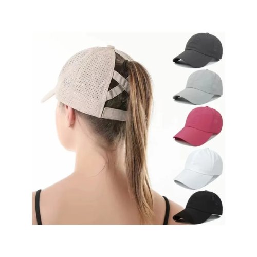 Sommer Baseballcap Unisex, einfarbig, mit Ponyloch, Mesh, schnell trocknend, für Sport und Freizeit