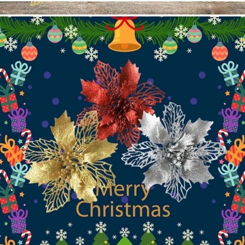 Hoa Trạng Nguyên Nhân Tạo Lấp Lánh 9cm G92C - Trang Trí Cây Thông Noel cho Vòng Hoa, Đồ Trang Trí, Tiệc Cưới