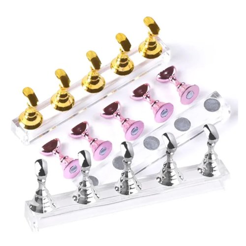 Set van 5 magnetische nagelhouders (Chess) – Goud/Zilver/Roségoud, voor nail art oefening en display van gel polish