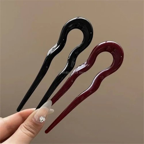 Fermaglio per chignon in acrilico classico con design a U ergonomico per donna — Per acconciature professionali e quotidiane