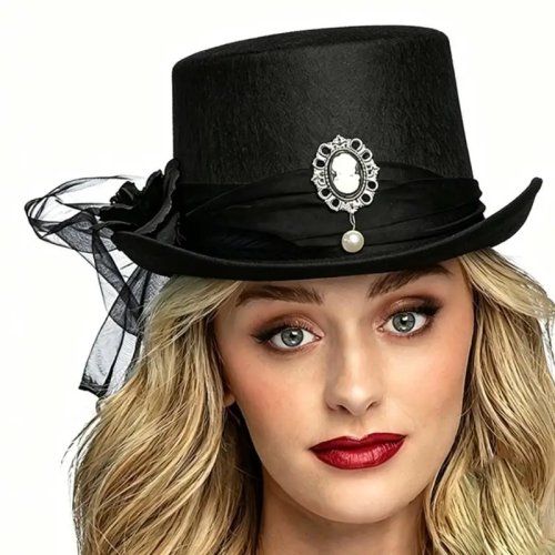 Topi kostum gaya Victoria hitam berenda — topi mini gaya gothic untuk pesta dan konser