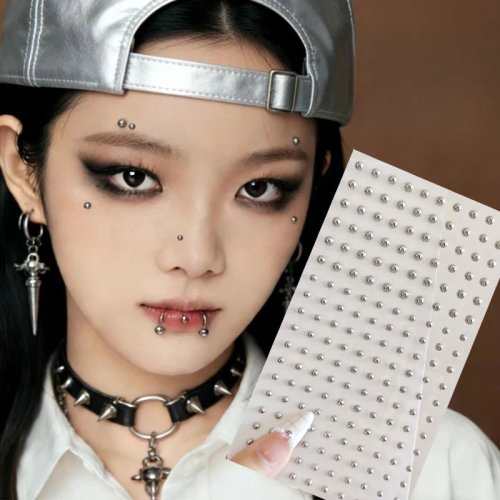 붙이는 가짜 피어싱 스티커 골드/실버 — 구멍 없이 사용 가능, 눈썹·코·입술·얼굴용, 무독성·경량