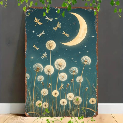 Biển thiếc retro 2D 'Bồ công anh dưới ánh trăng' – Trang trí tường kim loại cho nhà, gara, quán cà phê, quán rượu và vườn