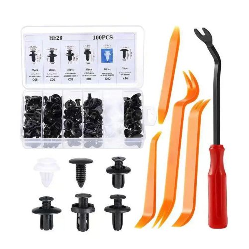 Universal plastic push-pin fastener clips — set for bumper & interior trim retainers