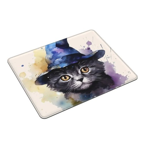 Alfombrilla de Ratón Gato Negro con Sombrero de Mago, Alfombrilla Gaming, Base para Teclado y Ratón, Escritorio