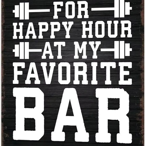 لوحة معدنية عتيقة «Happy Hour at Barbell» – ديكور جداري ريترو للمنزل، المكتب، الكراج، البار – 8x12 بوصة
