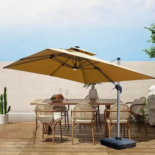 Duży parasol boczny (cantilever) 3×3 m, aluminiowy stelaż, do tarasu/ogrodu, z oświetleniem LED, powerbank i możliwością nadruku logo