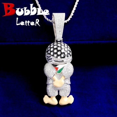 Collar con colgante 'Freedom' letras burbuja Iced-Out para hombre, bañado en oro con circonitas 5A, joyería hip hop