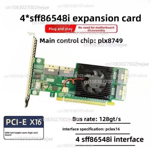 Card mở rộng PLX8749 PCIe với 4 giao diện SFF8654 x8, hỗ trợ 8 ổ NVMe