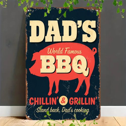 Ретро металлическая табличка 2D «Dad's World Famous BBQ» — жестяная вывеска для дома, гаража, кафе, бара или сада
