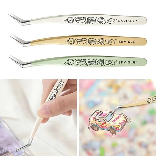 Nhíp cong bằng thép không gỉ cho nối mi, độ chính xác cao, chống tĩnh điện, họa tiết hoạt hình
