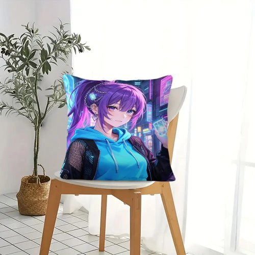 Cuscino decorativo Hatsune Miku 45x45 cm – stampa anime, per divano e camera da letto