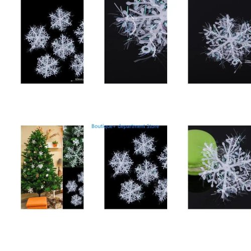 Lot de 6 Décorations de Noël Flocons de Neige Blancs Pailletés, Suspendus