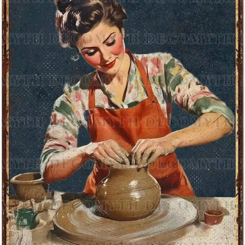 Biển kim loại cổ điển (vintage) phong cách retro — trang trí tường hài hước cho người mê đồ gốm, cho quán cà phê, nhà vệ sinh, phòng và vườn