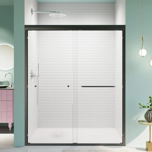 Porta doccia scorrevole semi-incorniciata 142–152 × 183 cm, vetro temperato 6 mm, nero opaco