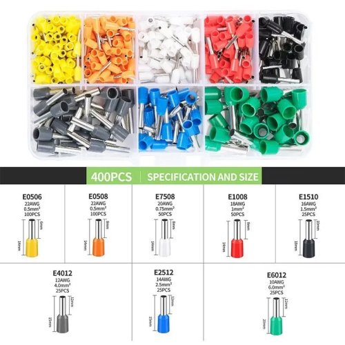 Hộp 400 chiếc Đầu nối ống VE - Đầu cốt dây cách điện cho đấu nối điện