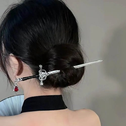 Damen-Haarnadel im chinesischen Schwert-Design, metallplattiert, glänzend, glatte Oberfläche, rutschfest
