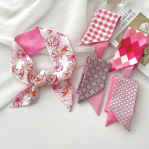 Băng đô khăn lụa họa tiết hoa màu hồng sang trọng - nơ/dây buộc tóc nữ