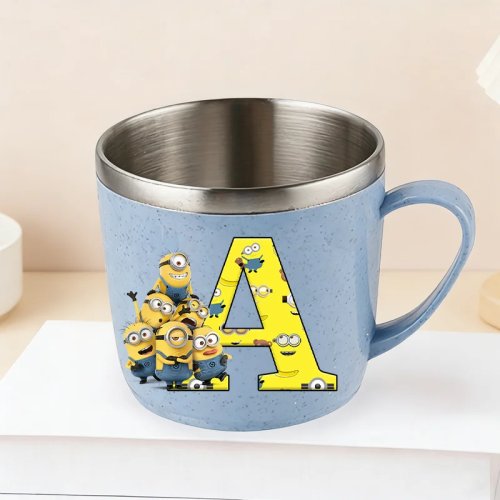 كوب Minions من ستينلس ستيل 304 - حافة مضادة للحروق، تصميم كرتوني A–Z، كوب قهوة/حليب للمخيمات، هدية