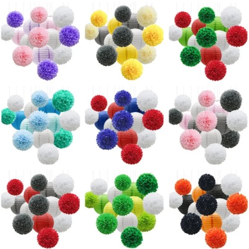 Lanterne cinesi di carta e pompon in carta velina 10–40 cm — decorazione per matrimonio e baby shower