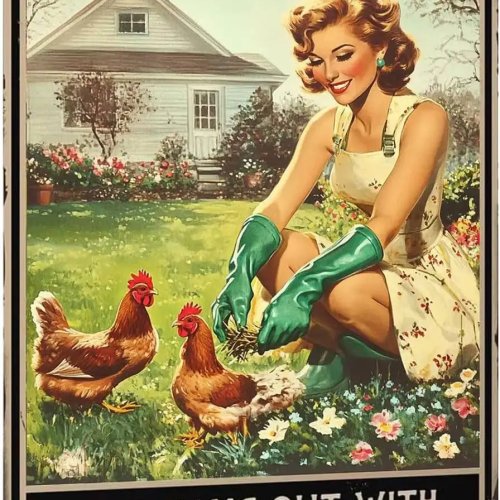 Vintage Blechschild mit Huhn – „Ich will einfach nur mit meinen Hühnern arbeiten und abhängen“ – Metall-Wandschild für Küche & Zuhause