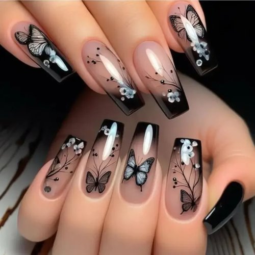 24 pcs Red Long Coffin (Ballerina) Full-Cover Press-On Nails – jelly finish, reusable, with glue, wearable false nail tips