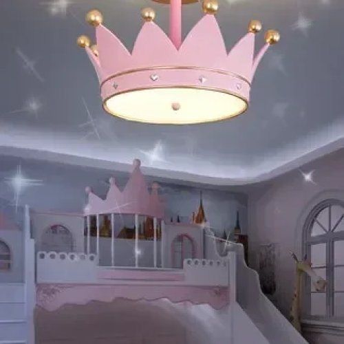 Luminária de teto criativa para quarto infantil de princesa, coroa, estilo cartoon europeu, luz quente
