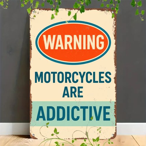 لوحة صفيحية معدنية عتيقة ثنائية الأبعاد «Warning Motorcycle» لتزيين المنزل، المرآب، المقهى، البار والحديقة