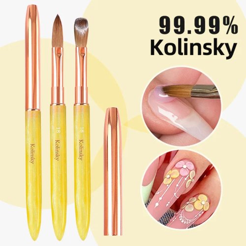 แปรงทำเล็บ Kolinsky สีเหลือง 1 ชิ้น – ปากกาแปรงสำหรับอะคริลิกและเจล UV เหมาะสำหรับต่อเล็บและวาดลาย