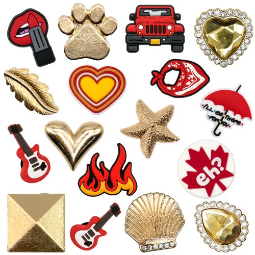 1/16 Stuks Metalen en PVC Set Schoentjes - Hart, Ster, Vlam, Sjaal, Viool, Sandalen, Klompen, Gespen