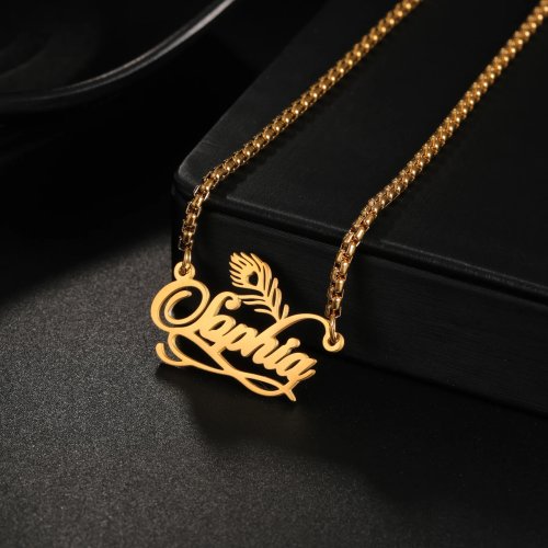 Collar Personalizado con Nombre y Pluma de Pavo Real para Mujer - Choker de Acero Inoxidable, Regalo de Cumpleaños