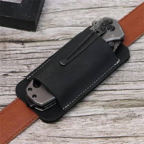 Sarung Pisau Kulit Horizontal Sabuk Retro T34C - Hitam