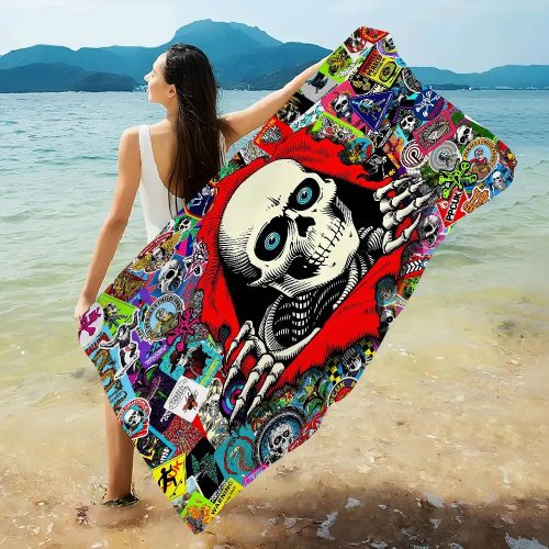 P-Powell P-Peralta ロゴ クラシック マイクロファイバー ビーチタオル - ヨガ、ビーチ、水泳、ランニングに使える吸収性のある柔らかいタオル