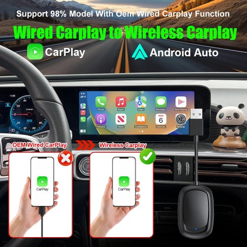 Mini-adapter: bekabeld Android Auto naar draadloos, slimme autobox, Plug & Play, Bluetooth & Wi‑Fi, automatische verbinding voor navigatie