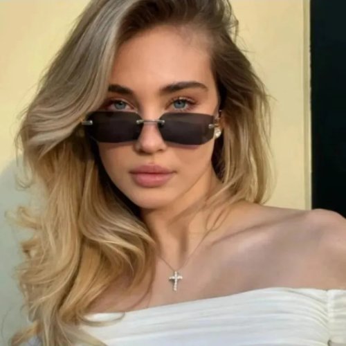 Occhiali da Sole Rettangolari Senza Montatura, Protezione UV400, Retrò per Donna e Uomo