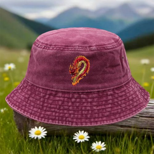 Cappello da pescatore vintage da uomo – Stile Capodanno Cinese, doppia stampa, leggero con stemma, bordeaux/bianco, unisex