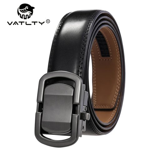 Thắt lưng nam VATLTY da bò 3,5 cm x 130 cm, khóa tự động hợp kim màu bạc, không có lỗ, màu nâu