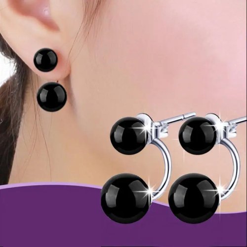 Bông tai đinh bạc 925 cho nữ — Đá tự nhiên, pha lê và ngọc trai, hạt màu đen/đỏ