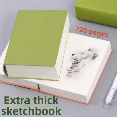 Cuaderno vintage 720 páginas en blanco — tapa de piel sintética, ultra grueso, suave, cuaderno de dibujo minimalista pequeño para DIY